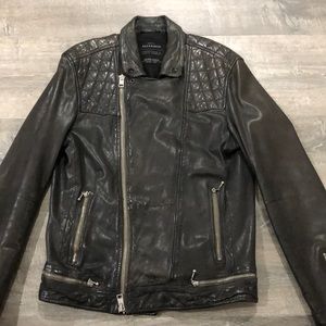 All Saints Black Leather Jacket for Men